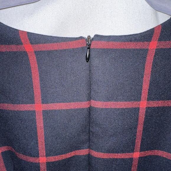 ZARA TRAFALUC Mini Dress Plaid Ruffle Shift Navy Blue Red Womens LG Long Sleeve - Picture 6 of 9